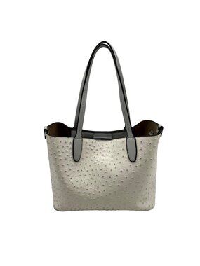 Beige Ostrich-Embossed Faux Leather Tote Bag